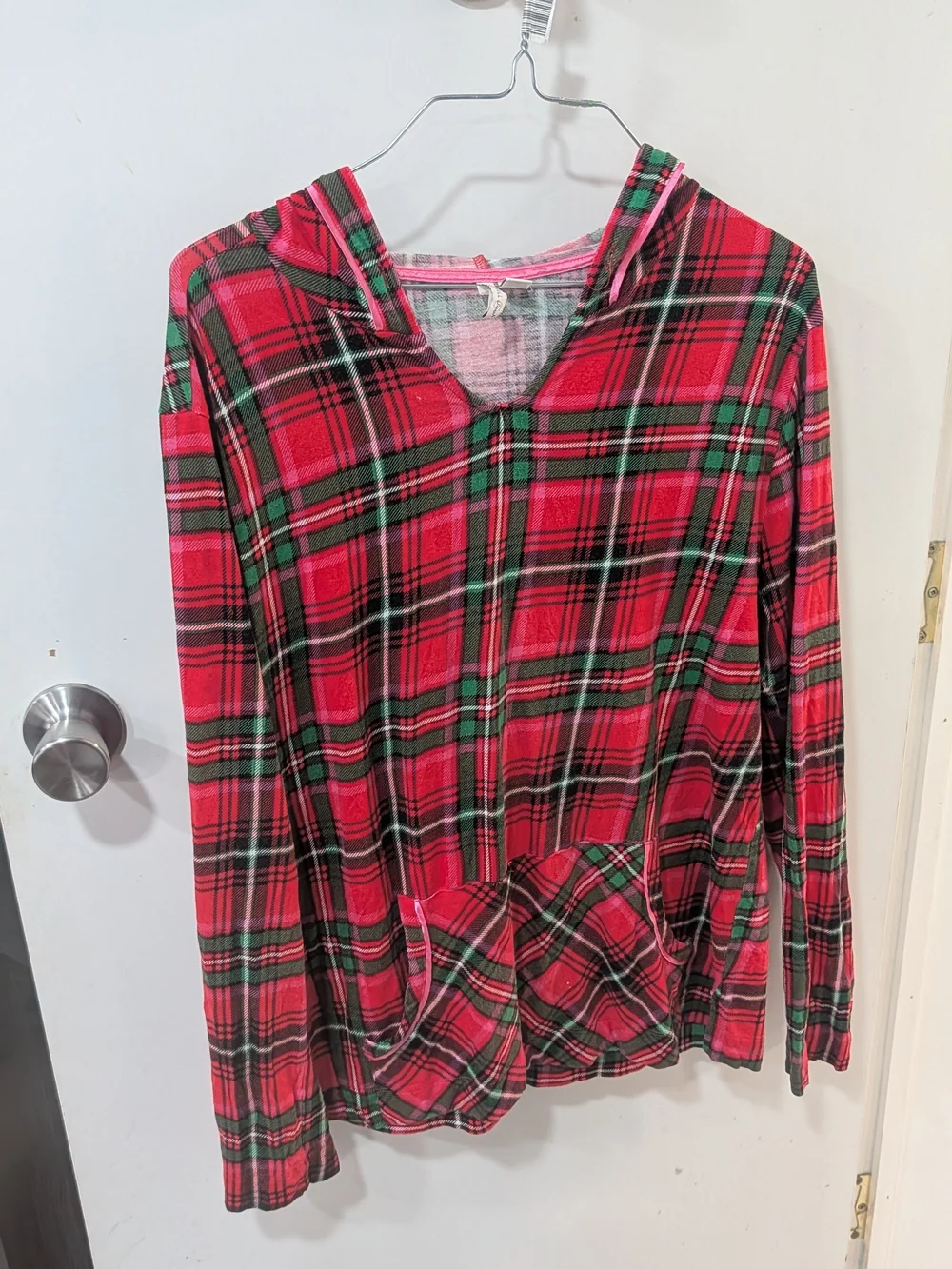 Women's Red Plaid Two-Piece Pajama Set with Hoodie